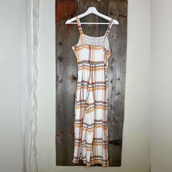 American Eagle Plaid Cotton Linen Cropped Wide Leg Jumpsuit size 6 - Picture 7 of 14
